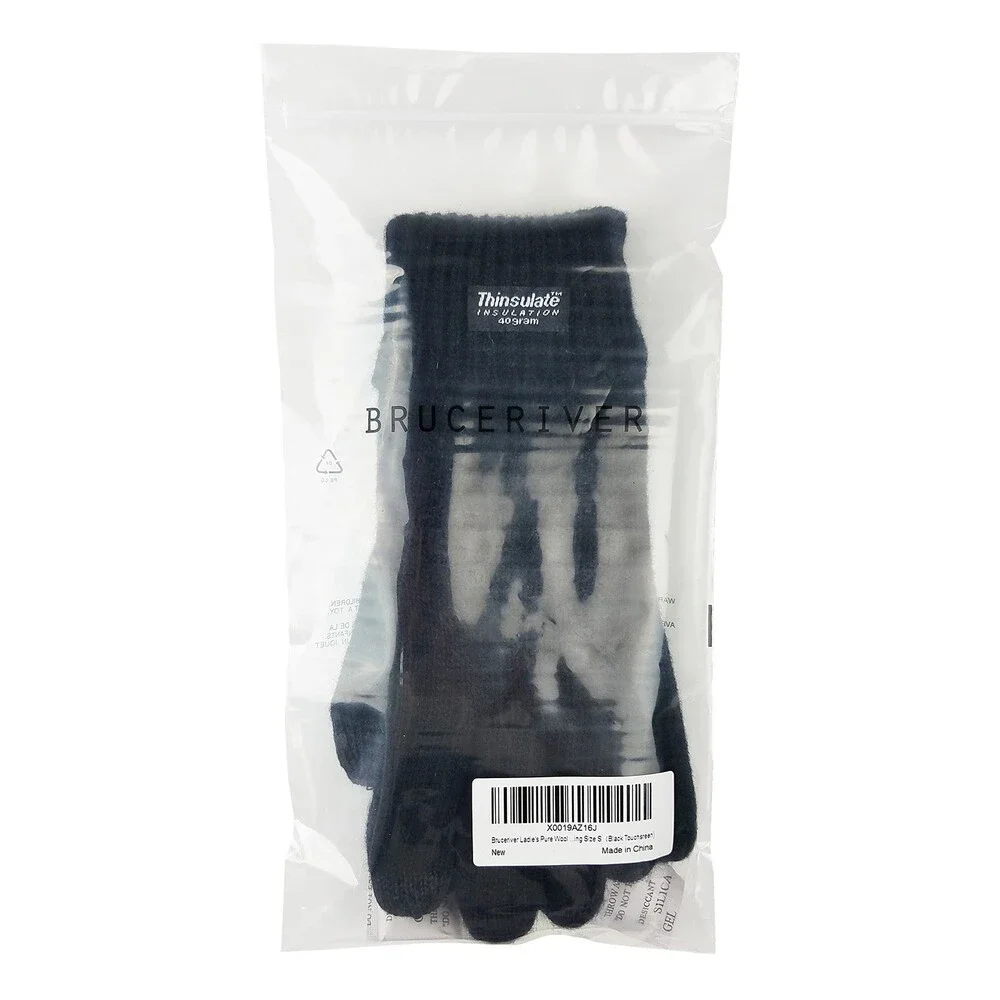 BRUCERIVER Black Ladie's Wool Knit Gloves Thinsulate Lining Size Touchscreen S